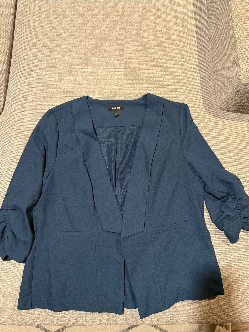 torrid Navy Open-Front Ruched Sleeve Blazer